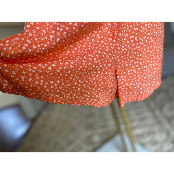 Old Navy Ditsy Floral Romper Orange Beach Vaca Resort Square Neck Boho Feminine - Picture 4 of 10